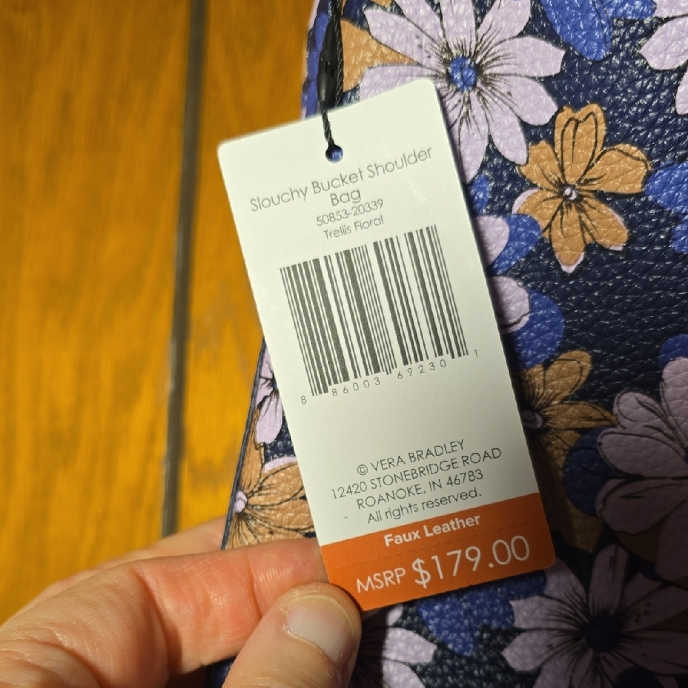Vera Bradley Navy Blue Floral Shoulder Bag with Pink & Tan Flowers - Picture 2 of 7